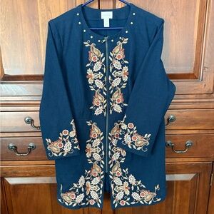 Chico’s Embroidered Navy Blue Jacket